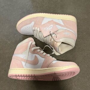 Women's Air Jordan Retro 1 High Pink and White Sneakers